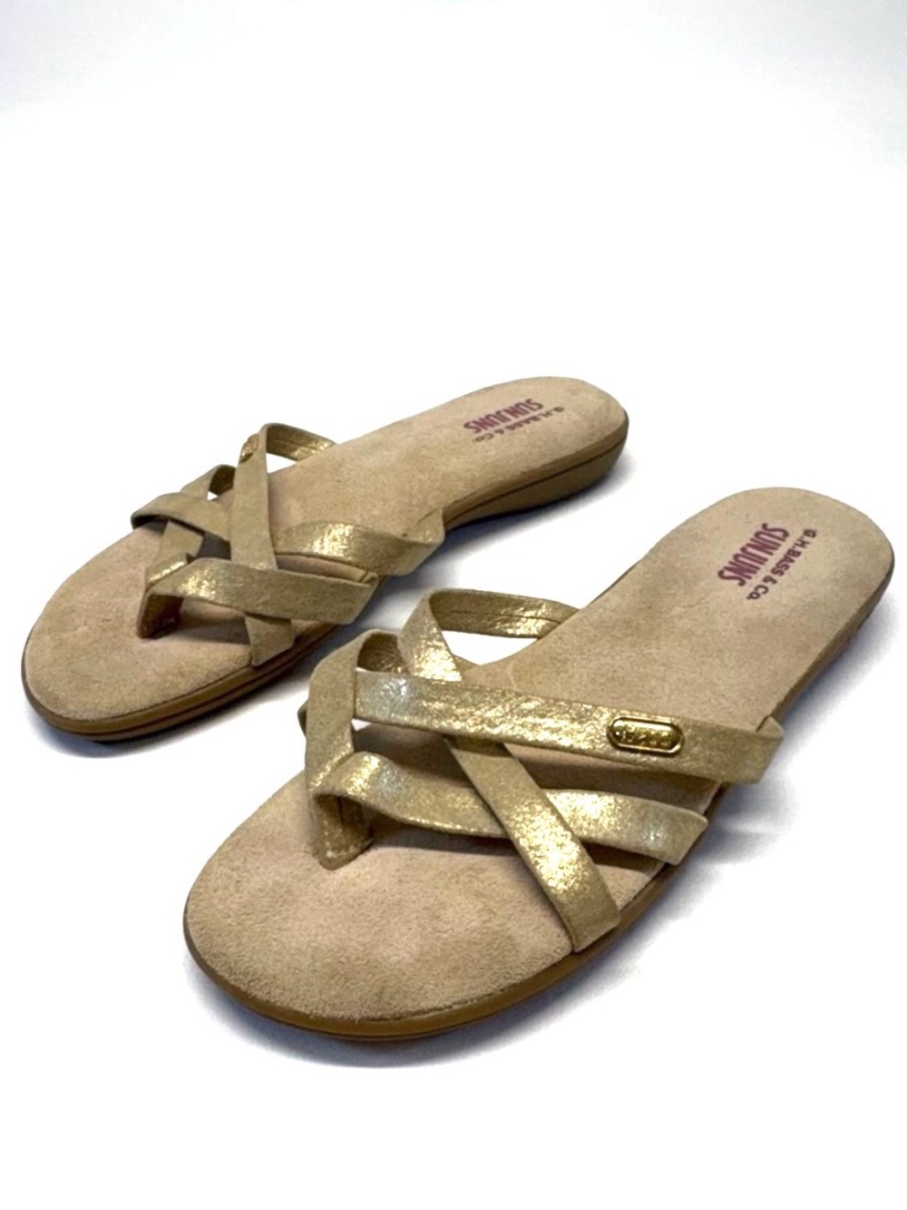 NWOB Vintage GH Bass Sunjuns ‘Sharon’ Metallic Gold Strappy Sandals Size 8
